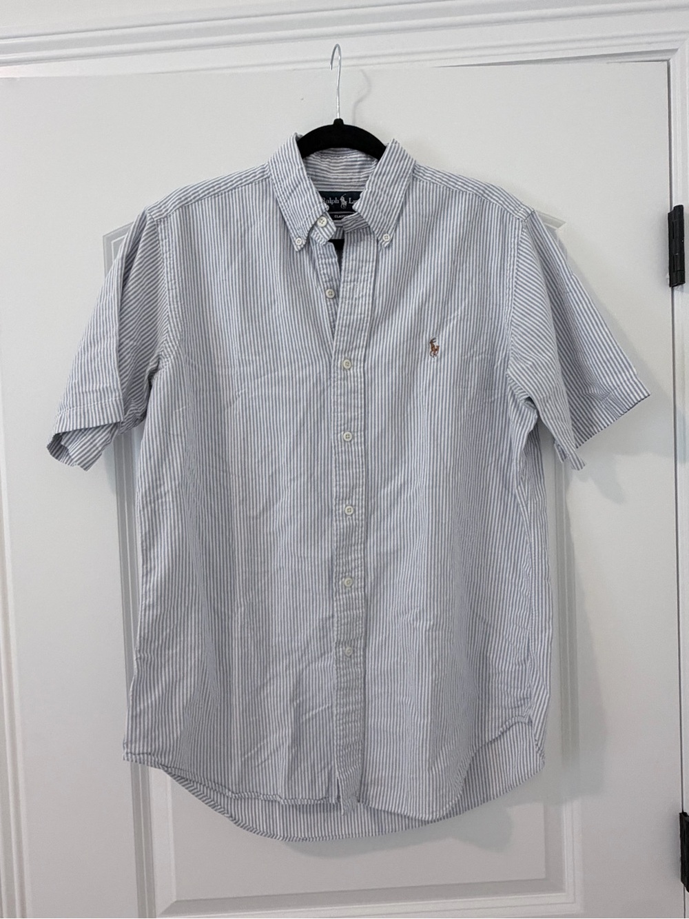 Polo by Ralph Lauren Blue & White Striped Short Sleeve Oxford Shirt Size Medium